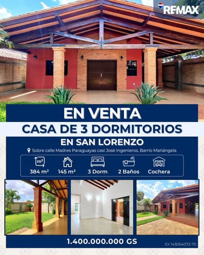 Vendo casa de 3 habitaciones con Pátio en san Lorenzo Bº Mariangela