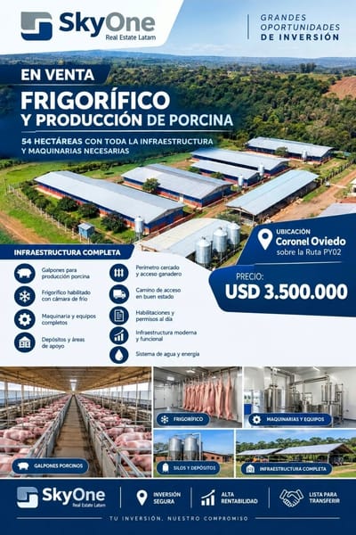 En venta frigorífico de 50 hectáreas en coronel Oviedo caaguazu 