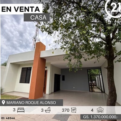 VENDO CASA MODERNA EN MARIANO ROQUE ALONSO 3 HABITACIONES 