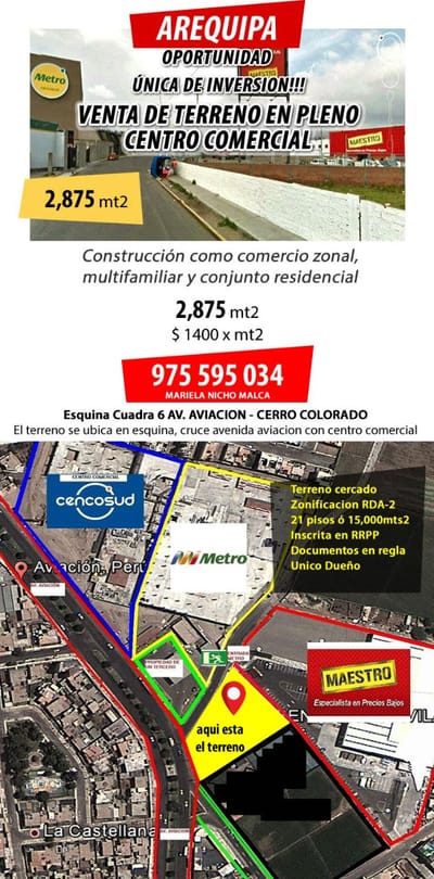 Venta de Terreno comercial en Cerro Colorado