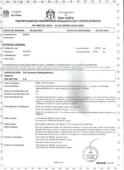 Venta de Terreno en San Isidro