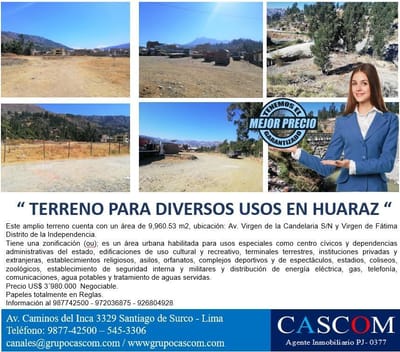 VENDO AMPLIO Y UNICO TERRENO DISPONIBLE EN ZONA URBANA EN EL CENTRO DE HUARAZ