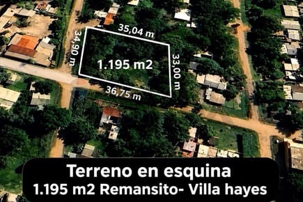 TERRENO EN ESQUINA REMANSITO VILLA HAYES 1195 M2