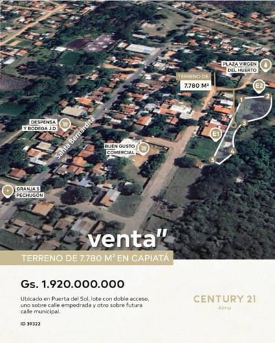 Vendo terreno de 7.780 m² – Puerta del Sol - Capiata