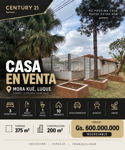 Vendo Casa En Mora Kue, Luque, 3 Dormitorios 2 Baños