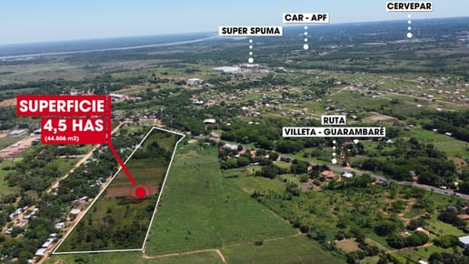 EN VENTA TERRENO de 4,5 hectáreas - Villeta–Guarambaré.