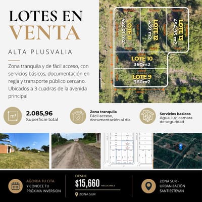 Terreno urbanización santiestevan  ideal para desarrolladores
