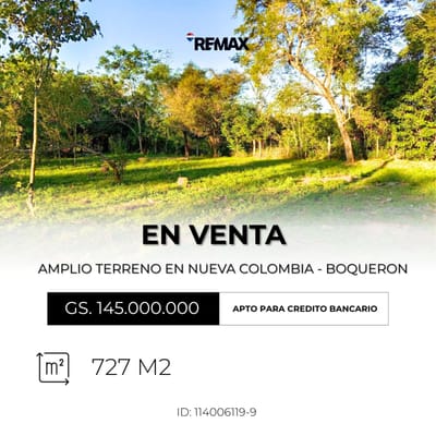En venta amplio terreno de 727m2 en la ciudad de Nueva Colombia