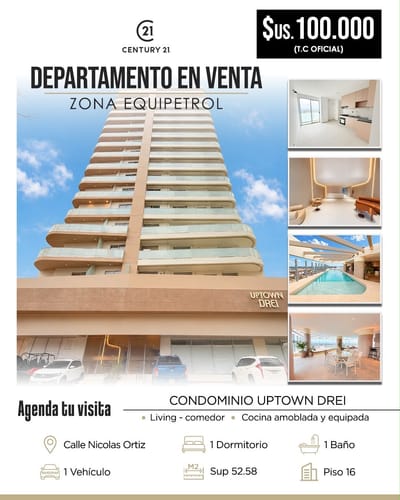 Departamento a estrenar de un dormitorio con parqueo