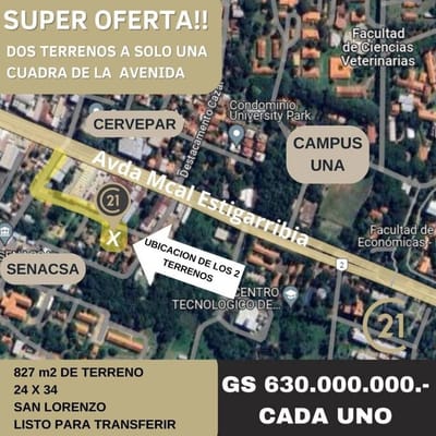 VENDO 2 terrenos juntos, a una cuadra de Avda. Mcal. Estigarribia – San Lorenzo