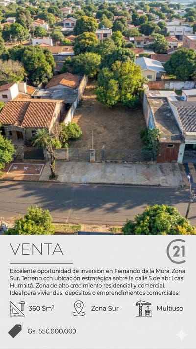 VENDO TERRENO EN FERNANDO DE LA MORA - ZONA SUR