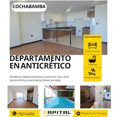 Moderno departamento en anticretico, Cala cala, Cochabamba