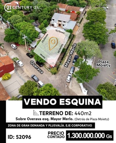 Vendo Terreno 440m2 en esquína Salvador del Mundo 