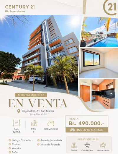  MONOAMBIENTE EN VENTA EN EQUIPETROL CONDOMINIO SIRIA II
