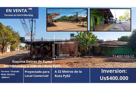 Terreno Comercial en esquina, Minga Guazú, Alto Paraná, Paraguay