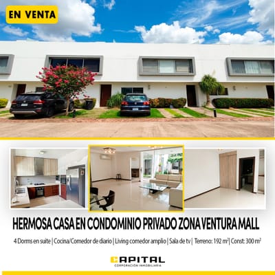 EN VENTA CASA EN COND. PRIVADO EN ZONA VENTURA MALL