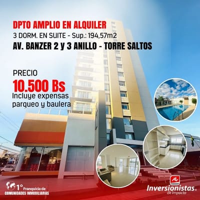 DEPARTAMENTO AMPLIODE 3 DORMITORIO EN SUITE EN ALQUILER  
