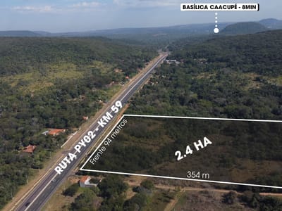 En venta 2.4 Hectáreas en Caacupé sobre Ruta 2 - Km 59