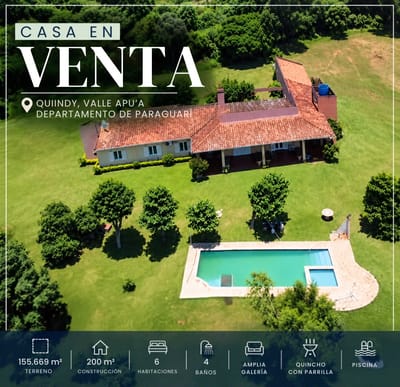 CASA QUINTA EN VENTA | QUIINDY – VALLE APU’A | DEPARTAMENTO DE PARAGUARÍ