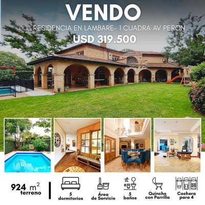 Casa de 4 Habitaciones con Piscina en Lambare a 1 cuadra de Peron 
