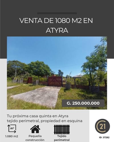 Excelente oportunidad en Atyra, a 300 m de la ruta Caacupé Atyra