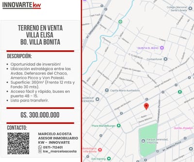 VENDO TERRENO EN VILLA ELISA