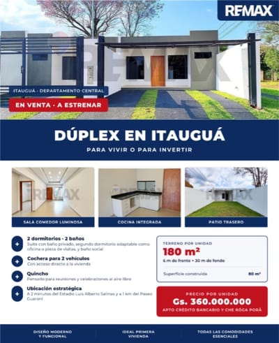 VENTA DE DUPLEX EN ITAUGUA ZONA PASEO GUARANI