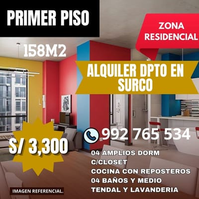 ALQUILO DEPARTAMENTO PRIMER PISO - 158M² - 4 DORMITORIOS - 4.5 BAÑOS - TRATO DIR