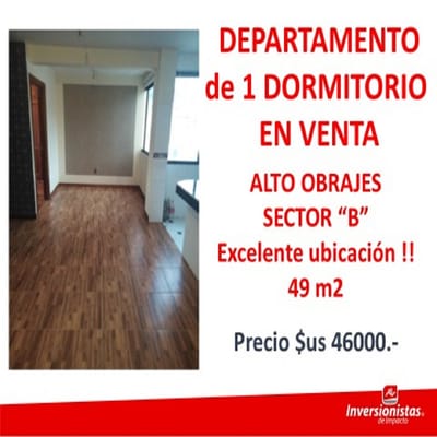 DEPARTAMENTO DE 1 DORMITORIO EN VENTA  ALTO OBRAJES