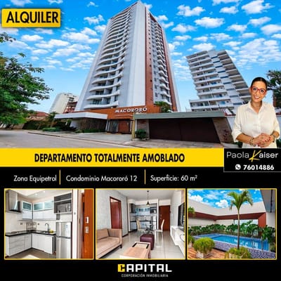 Departamento amoblado en alquiler zona Equipetrol condominio Macororo 12