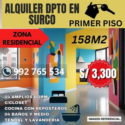 Alquilo Departamento en Surco 158M²