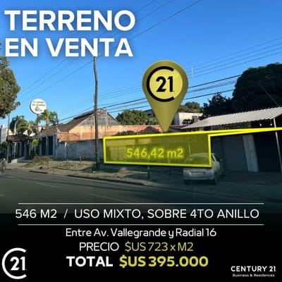 TERRENO EN VENTA SOBRE EL 4TO ANILLO DOBLE VIA