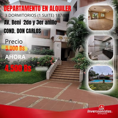 AMPLIO DEPARTAMENTO DE 3 DORMITORIO +PARQUEO