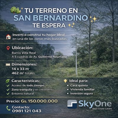 VENDO TERRENO EN SAN BERNARDINO PARA INVERSIÓN 