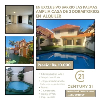 AMPLIA CASA CON PISCINA EN AQUILER, EN BARRIO LAS PALMAS