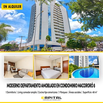 Departamento amoblado de 1 dormitorio en Equipetrol