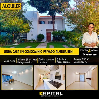 Casa en alquiler zona norte condominio Almeria Beni