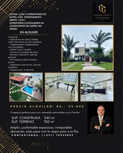 LUJOSA CASA DENTRO DE CONDOMINIO RIO SIERRA DEL URUBO