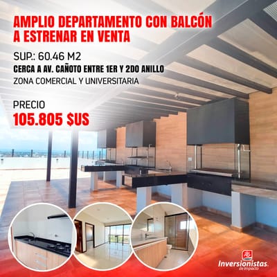 AMPLIO DEPARTAMENTO DE 2 DORMITORIOS A ESTRENAR EN VENTA