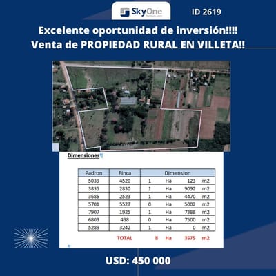 VENDO PROPIEDAD RURAL EN VILLETA!