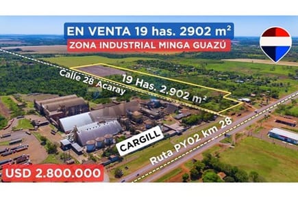 Vendo Propiedad Industrial de 19 hectáreas en Minga Guazú sobre Ruta