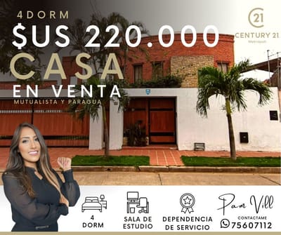 CASA EN VENTA DE 4 DORMITORIOS MUTUALISTA Y PARAGUA 4TO ANILLO
