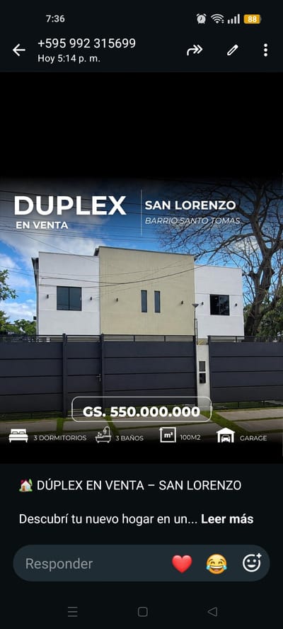VENDO DUPLEX EN SAN LORENZO 