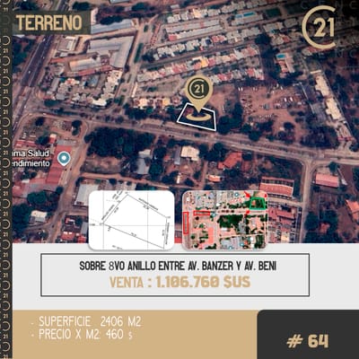 Inmueble # 64 TERRENO SOBRE AVENIDA ZONA NORTE 8VO ANILLO