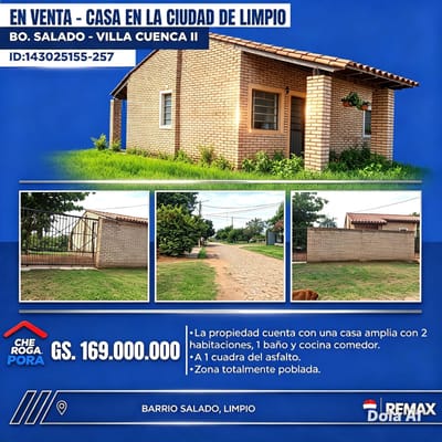 CASA EN VENTA -ZONA LIMPIO. SHY