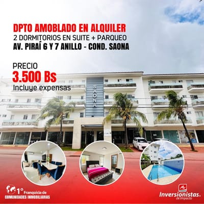 DPTO DE 2  DORMITORIO EN  SUITE AMOBLADO EN  ALQUILER 