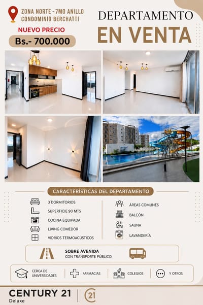 Departamento en venta de 3 dormitorios en venta 