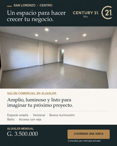 Salón comercial de 36 m² en alquiler en el centro de San Lorenzo