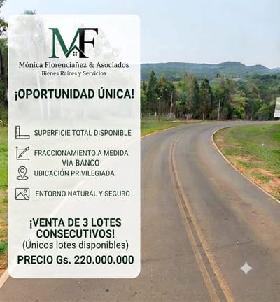 3 Lotes en Venta en Parque de las Sierras – Piribebuy