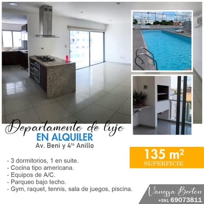 Departamento de Lujo EN ALQUILER  Av. Beni 4 y 5to anillo. 